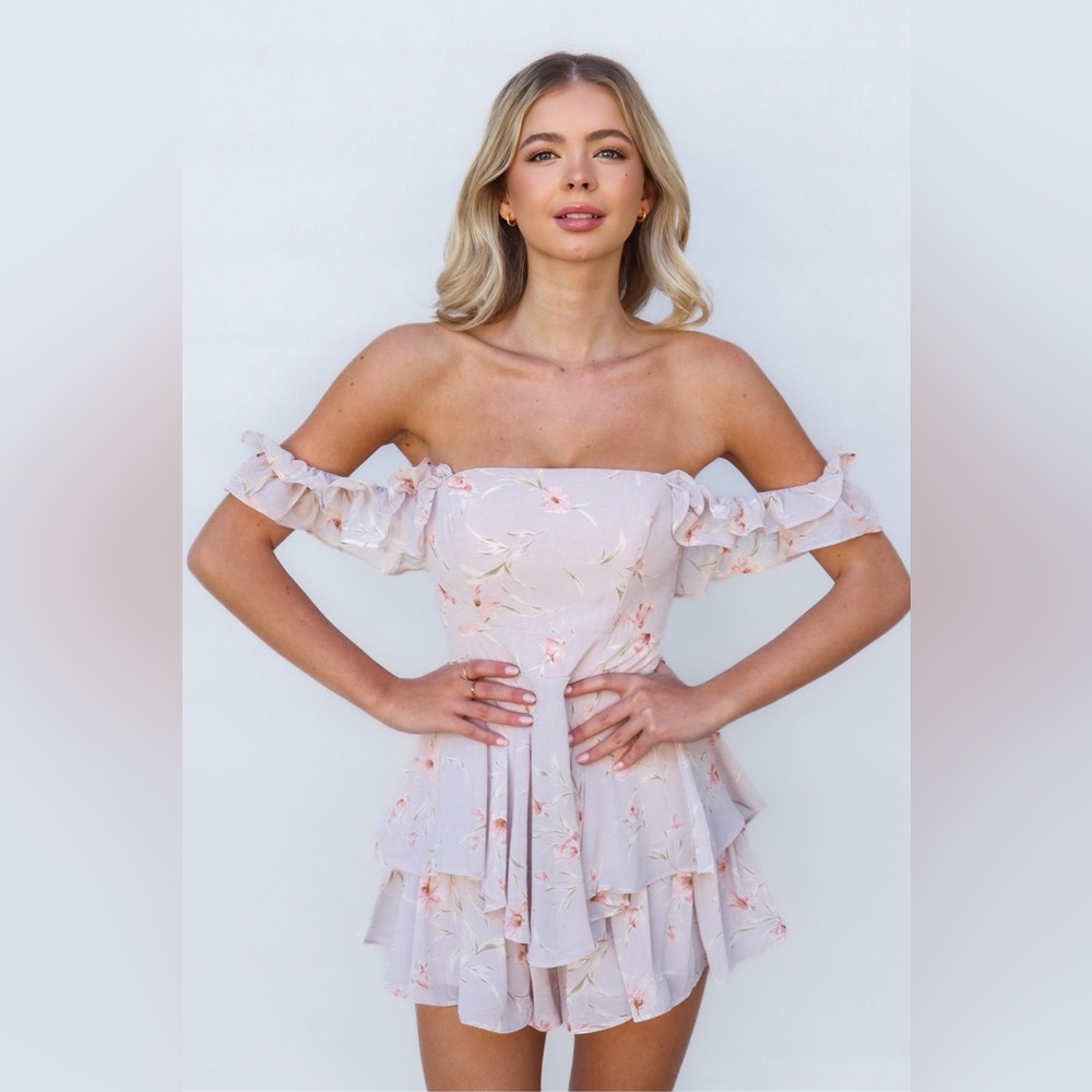 Mika & Gala Floral Kira Playsuit Romper in Pink Barbiecore Girlhoodcore